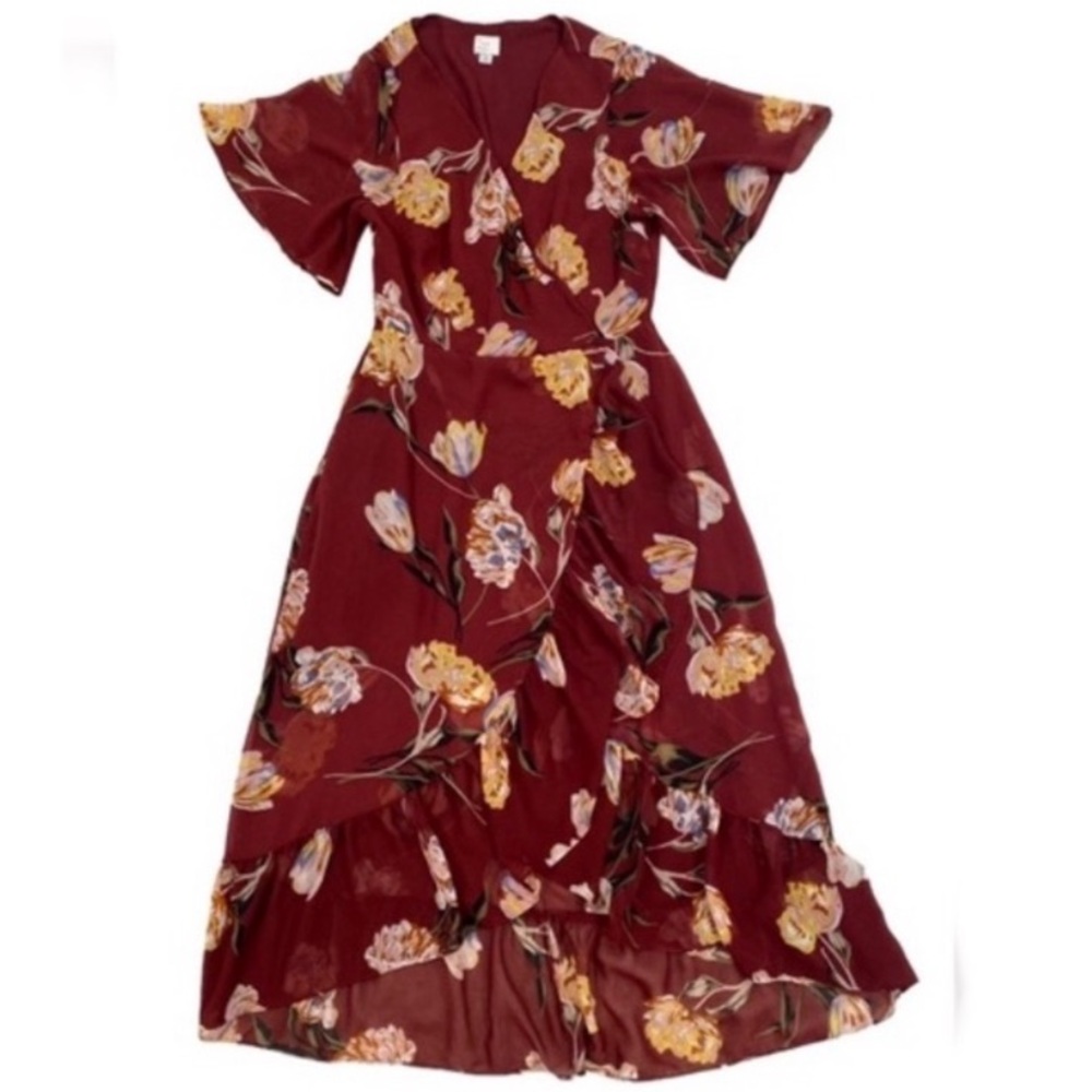 A NEW DAY Flutter Sleeve High-Low Floral Ruffle Dress Medium